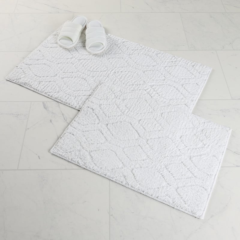 Blue Nile Mills Diamond Lattice Textured Non-Slip Washable Bath Rugs - Set of 2 - White - Large