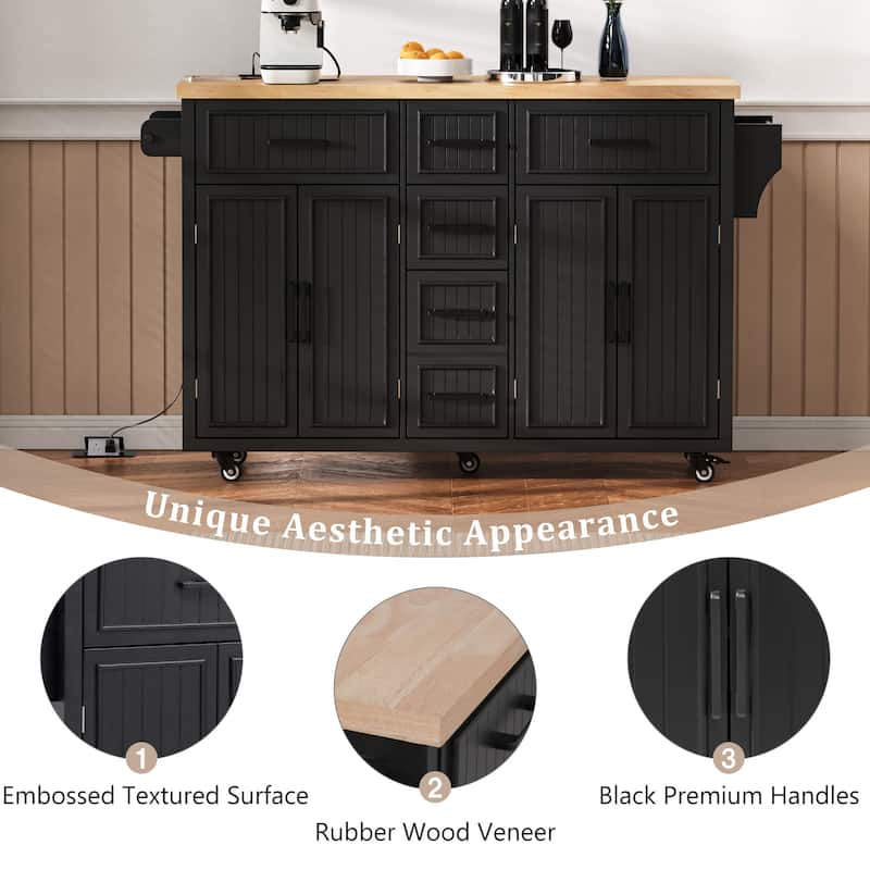 Large Kitchen Island with Drop Leaf Rolling Kitchen Cart with Drawers