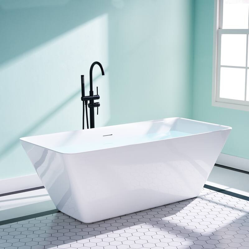 66'' W,78 GALLONS Freestanding Acrylic Soaking Bathtub With Drain And Overflow Holes