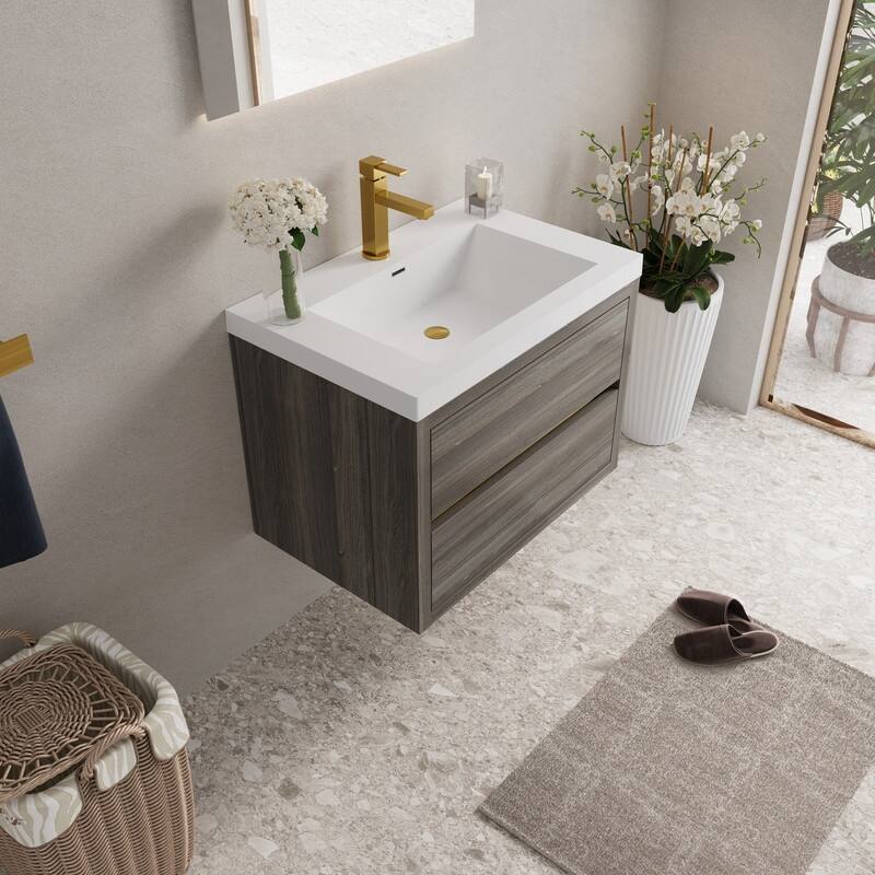 Abruzzo 30" Wall-Mount Bathroom Vanity with Stone Resin Top and Dual Soft-Close Drawers