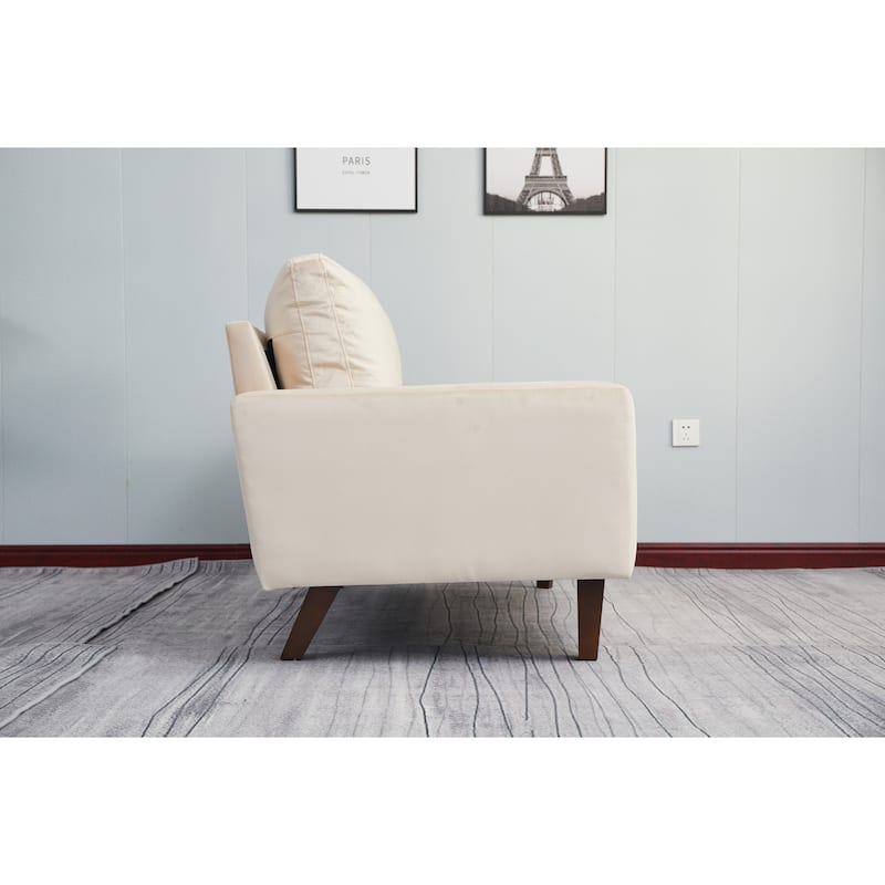 Beige Sofa with Wood and Fabric, 70x33x34 inches