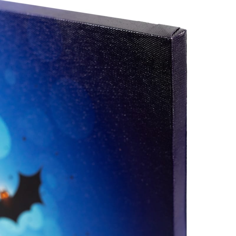 LED Lighted Jack-O-Lanterns Bats Halloween Canvas Wall Art 23.5 x 15.5