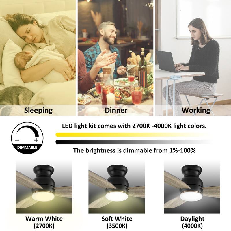 CARRO Quest 44" 3-Blade Smart Ceiling Fan with LED Light Kit and Remote