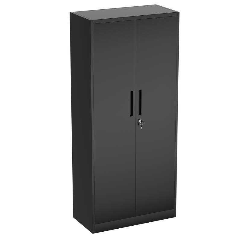 71"H Garage Storage Cabinet, Black Tool Steel Locking Cabinet with Doors and 4 Shelves, Tall Cabinets for Garage Storage Systems