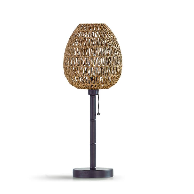 HOMEGLAM Oval Woven Rattan 26.5" Metal Table Lamp