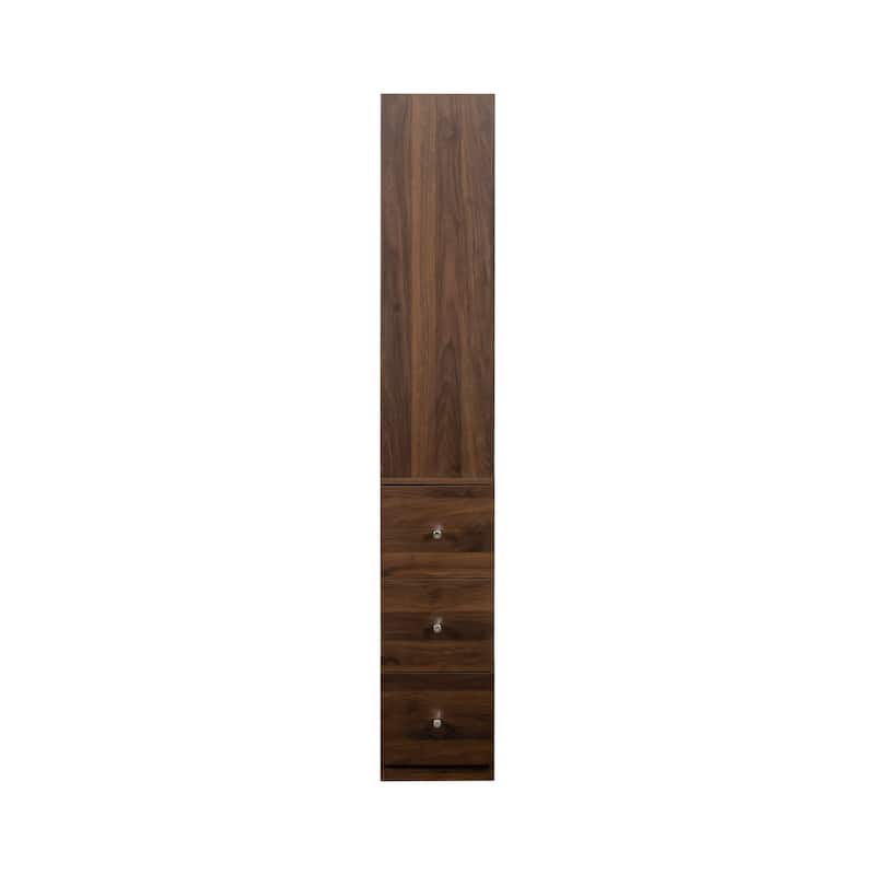 Display Storage Cabinet with 4-Tier Shelf, Wooden Tall Bookcase, Accent Cabinet with 3 Side Drawers