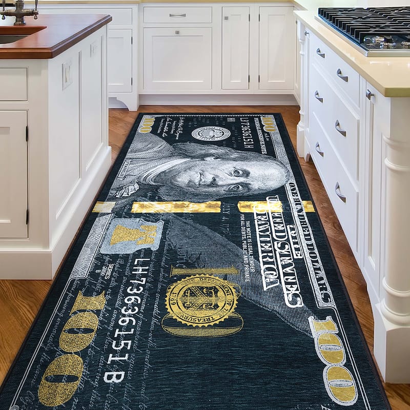 Well Woven Money Dollar Front Novelty Machine Washable Area Rug