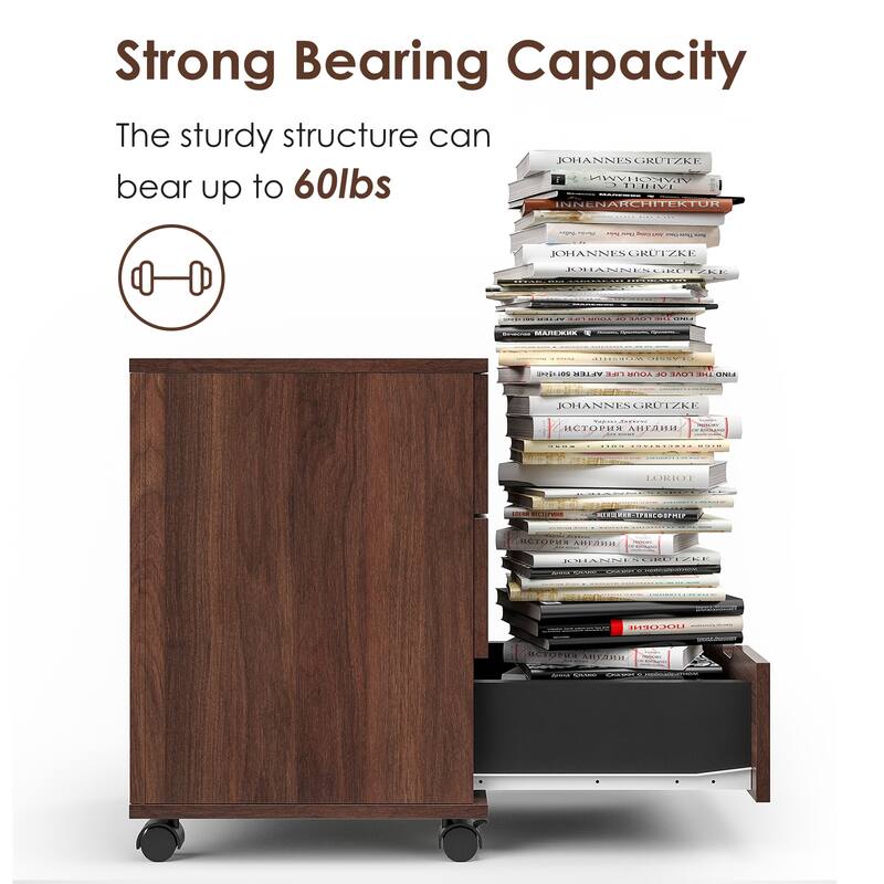 3-Drawer Vertical Filing Cabinet Rolling Wood Mobile File Cabinets Under Desk for Home Office with Casters (Fully Assembled)