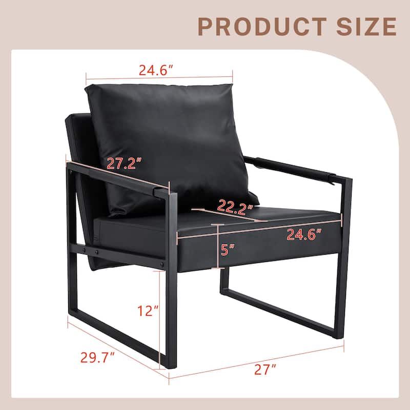 Sofa Side Chair Accent Chair with Metal Frame, Reading Chair Leather Chair Leisure Chair Black Dressing Chair