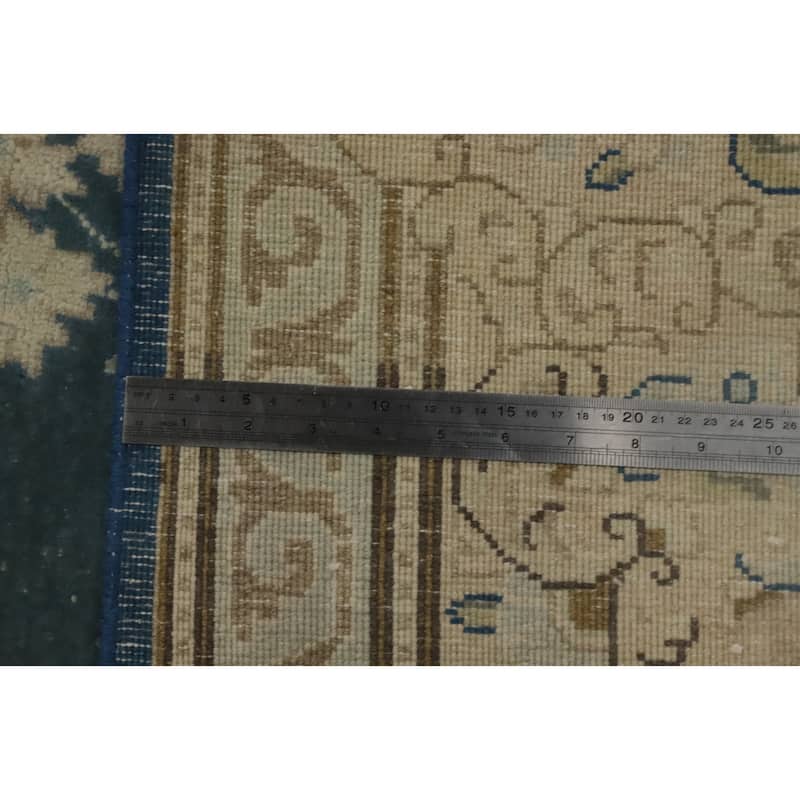 Hand Knotted Oriental 100% Wool Carpet Traditional Floral Navy Blue & Blues Tabriz Area Rug - 11' 9'' X 8' 8''