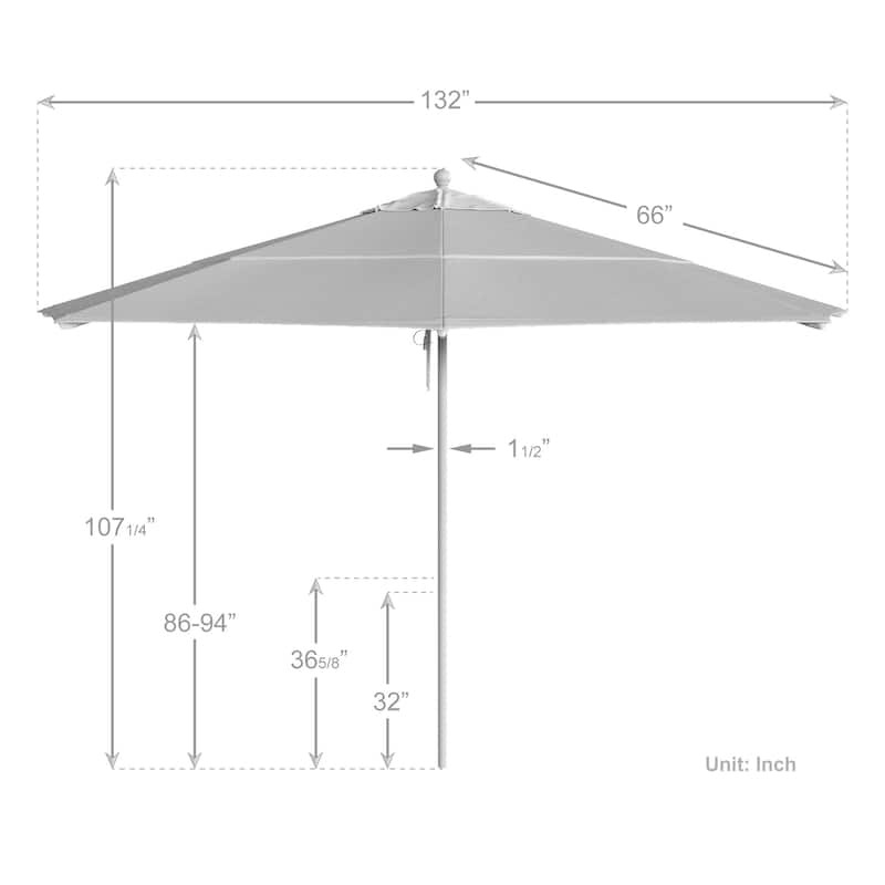 California Umbrella 11' Rd Aluminum Frame, Fiberglass Rib Market Umbrella, Push Open, White Finish, Pacifica Fabric