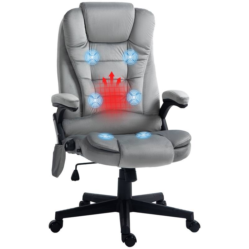 6-point Vibration Waist Massage Office Chair, Comfortable, Breathable, Leisure and Adjustable Backrest Computer Chair - Silver