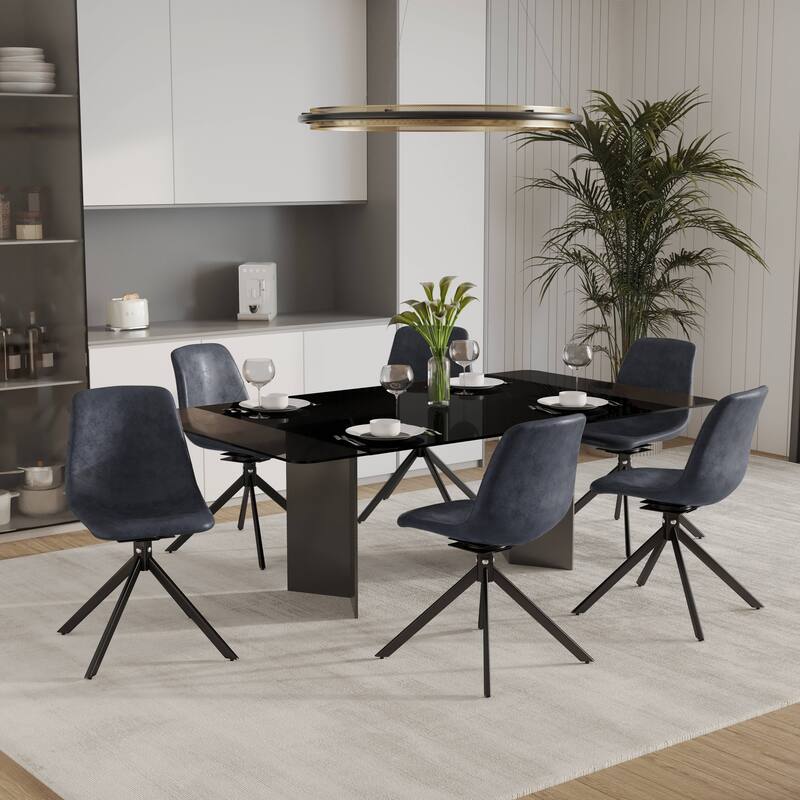 Markley Leather Dining Chair 360 Degree Swivel with Iron legs Modern Accent Side Chair