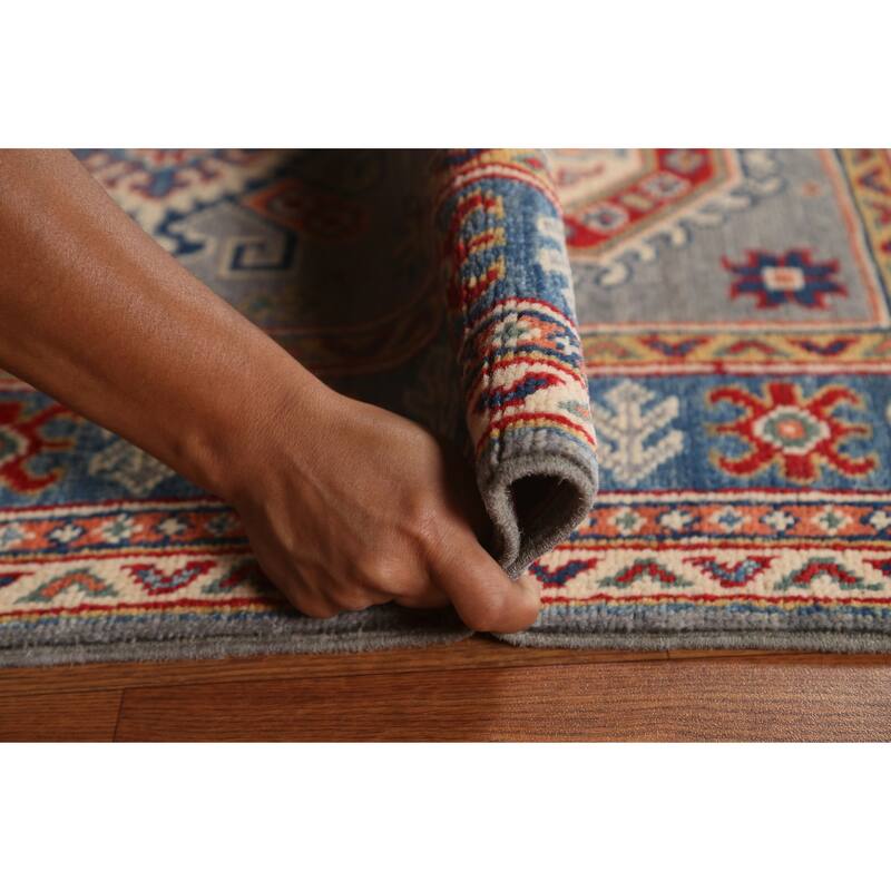 Traditional Geometric Kazak Oriental Grey Wool Runner Rug Hand-knotted - 2'8" x 9'9"