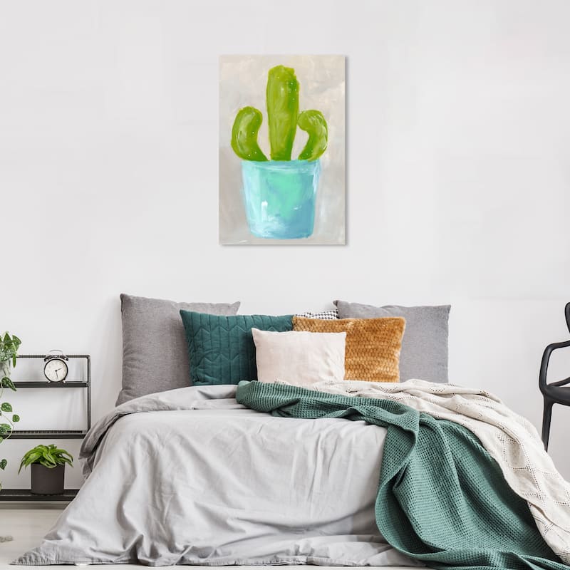 Wynwood Studio Canvas Floral and Botanical Vivid Cactus Green and Turquoise Modern & Contemporary Wall Art Canvas Print - 36 x 24