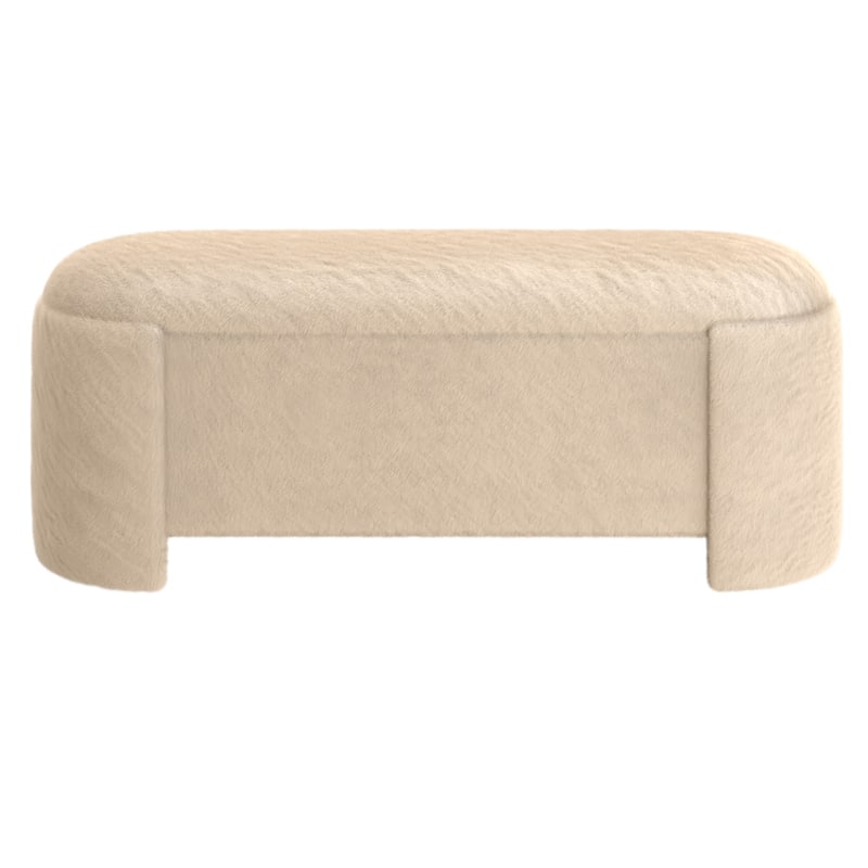 Mid-Century Modern Imitation Fur Storage Ottoman - Dark Beige