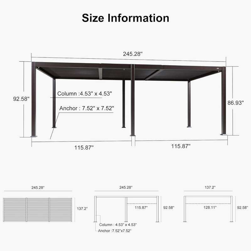 PURPLE LEAF Outdoor Louvered Pergola with Adjustable Metal Roof for Patio Pergola