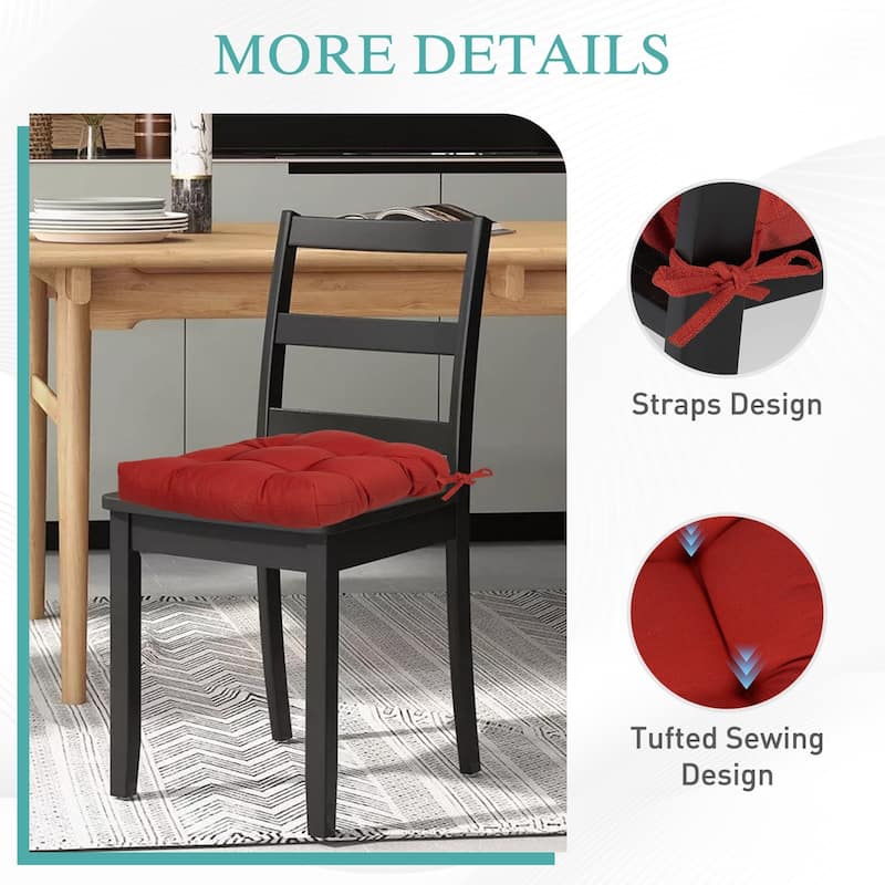 Aoodor 19x19x5 Inch Tufted Outdoor Chair Cushions, Water and Fade Resistant Polyester Dining Chair Pads with Ties, Set of 4