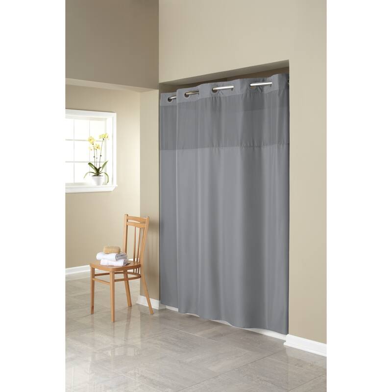 Hookless Plainweave 3-in-1 Shower Curtain with Sheer Top Window, Flex-on Rings & PEVA Liner