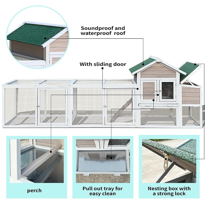 122" Metal Poultry Fencing, Large Wood Chicken Coop w/ Nesting Box