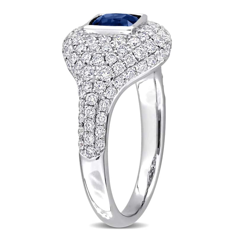 Miadora 1ct TGW Cushion-Cut Blue Sapphire 1 2/5ct TDW Diamond Ring in 14k White Gold