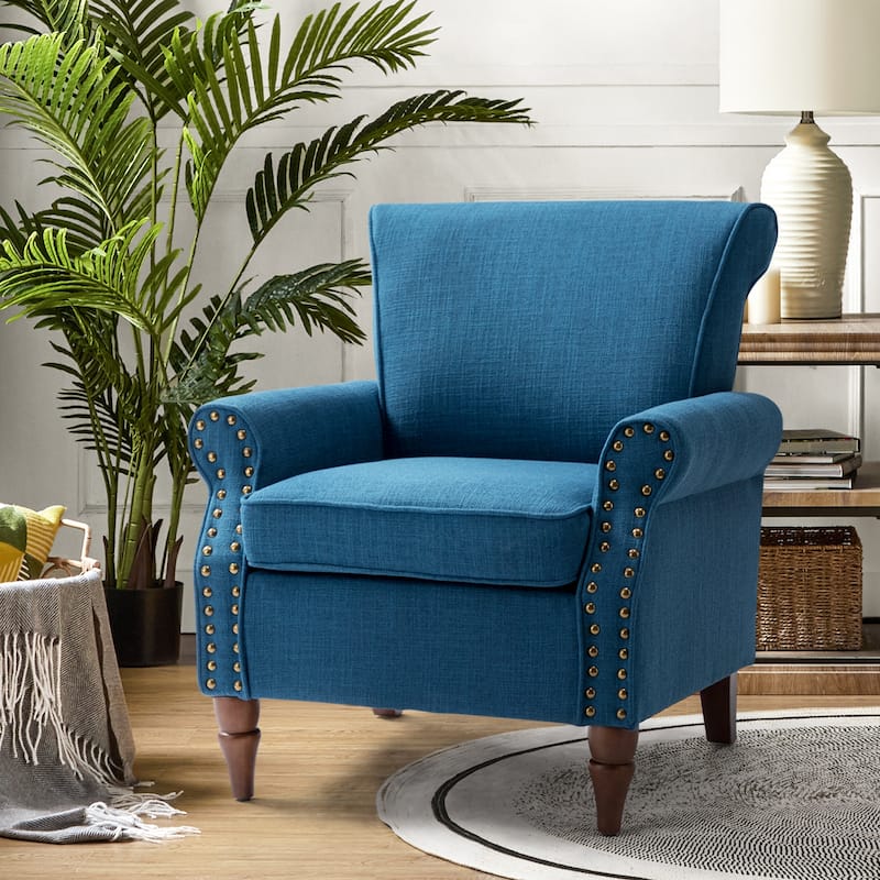 Nyctelius Upholstered Comfy Accent chair with Classic Turned Wooden Legs and Nailhead Trim by HULALA HOME