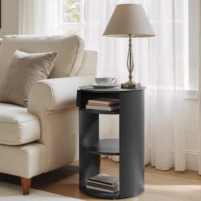 Christopher Knight Home - Isolde Iron 3 Tier Cylindrical Side Table with Sliding Door Cabinet