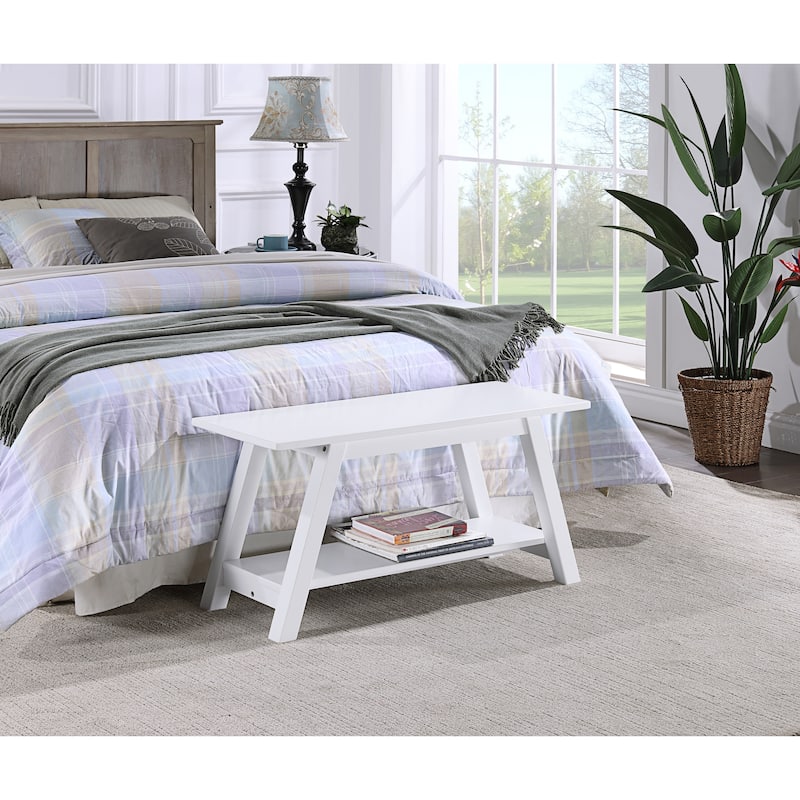 Solid Wood Bench with Shelf