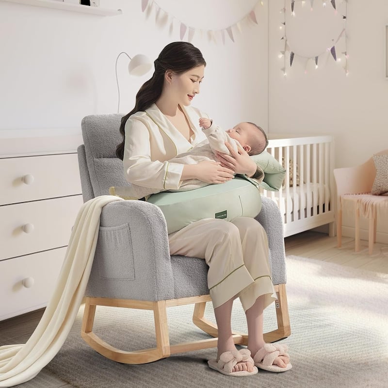 Rocking Glider Chair with Side Pockets for Living Room