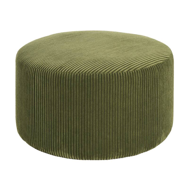 Roomfitters Upholstered Round Ottoman with Corduroy Fabric, Modern Coffee Table Footrest for Living Room