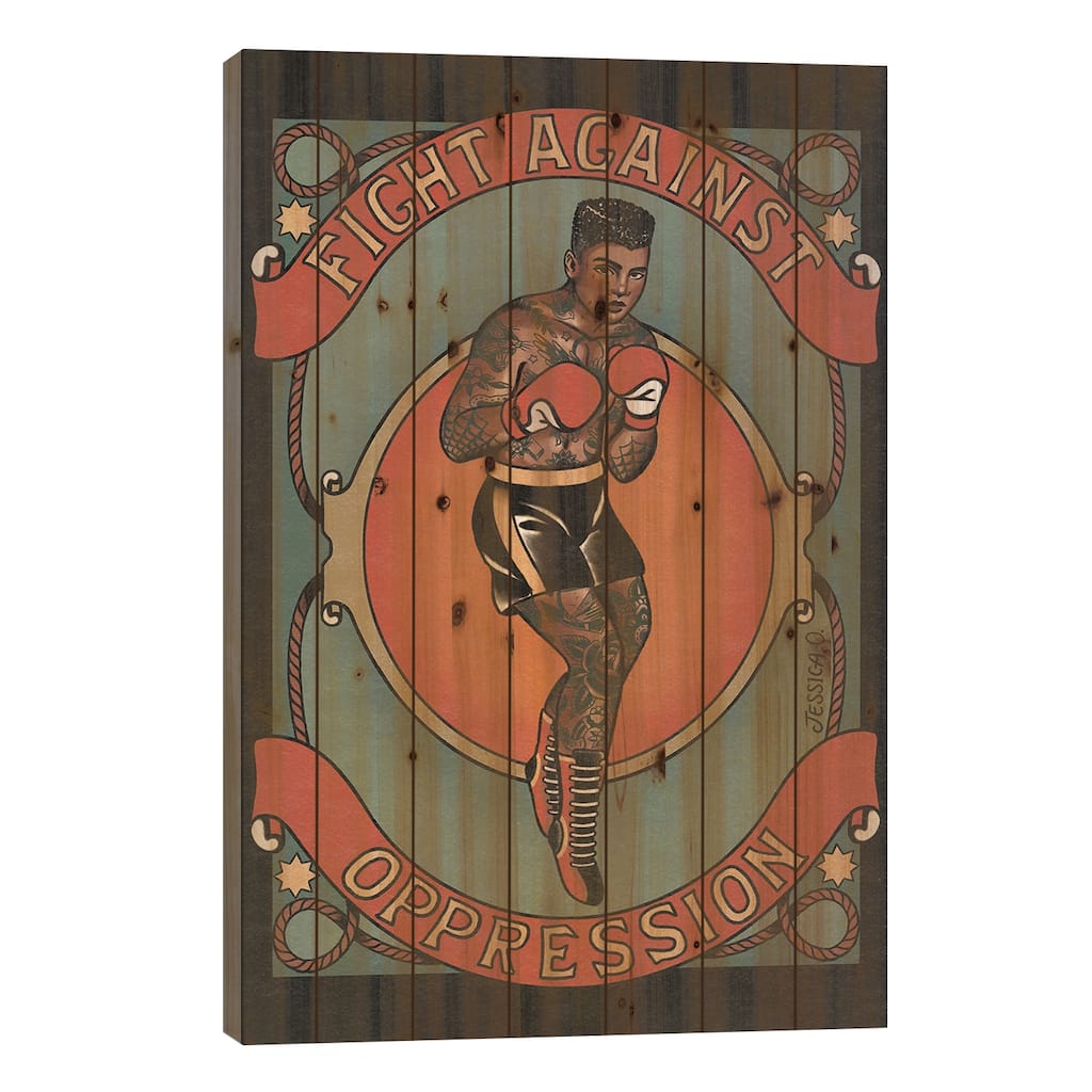 Fight Against The Opression II Print On Wood by Jessica O. - Multi-Color