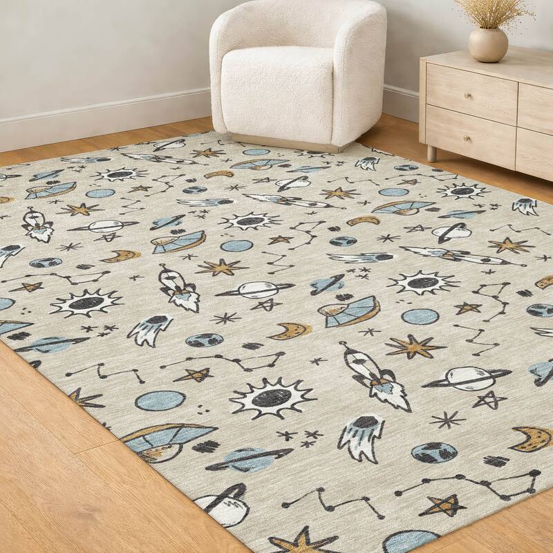 Machine Washable Indoor/ Outdoor Spaceship Chantille Rug