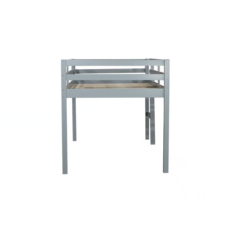 Solid Wooden, Rubber Wooden Twin Loft Bed with Ladder, Bed Platform of Strengthened Slats