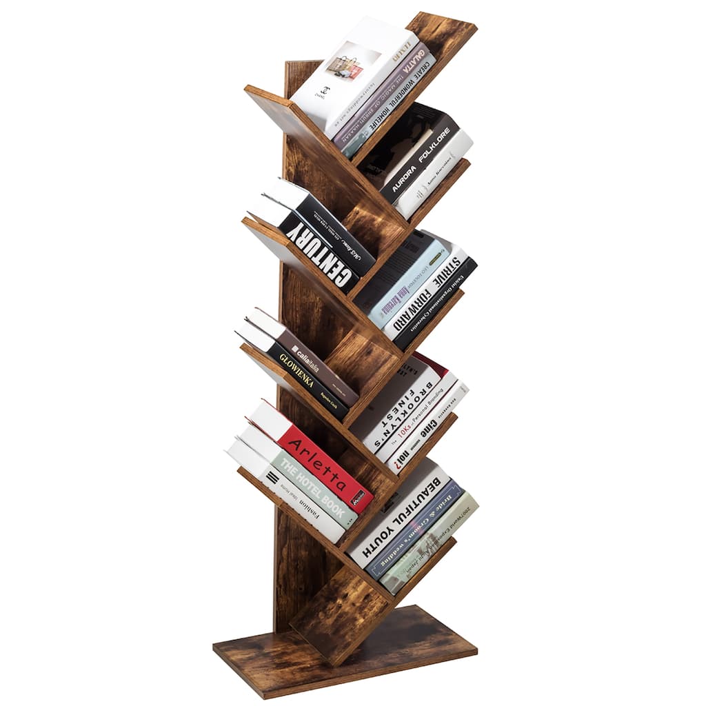 9 Shelf Tree Bookshelf Free Standing Tree Bookcase Display Stand