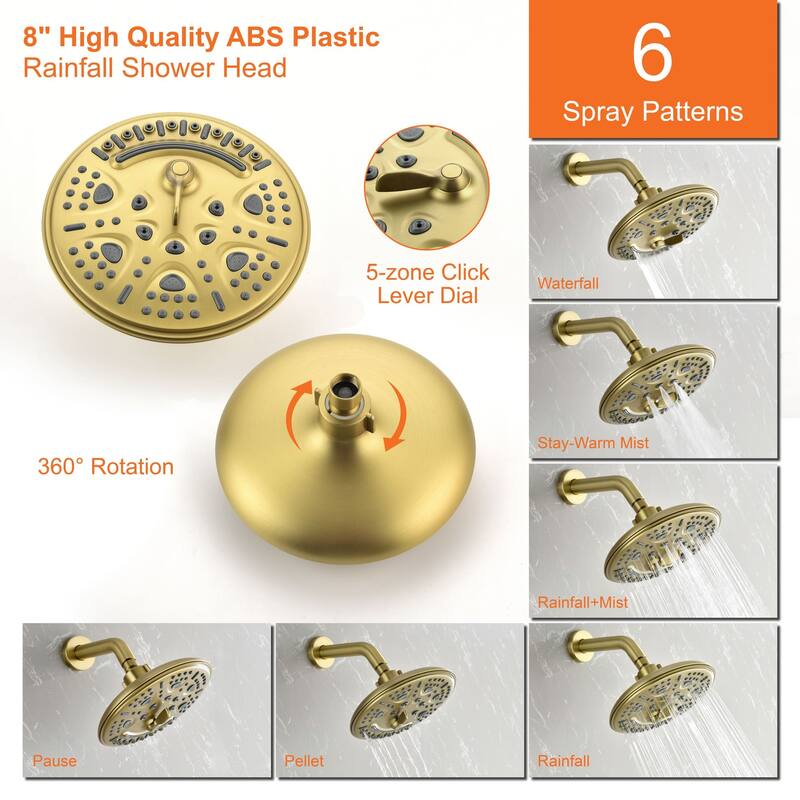 Wall Mount Shower Faucet With Rough-in Valve Complete Shower System With Handheld And 8 Inch Massage Shower Head Combo Kit Set