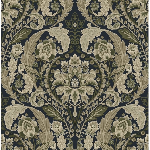 slide 2 of 21, Harry & Grace Thornton Vintage Damask Peel and Stick Wallpaper 20.5 in. W x 18 ft. L - Deep Sea