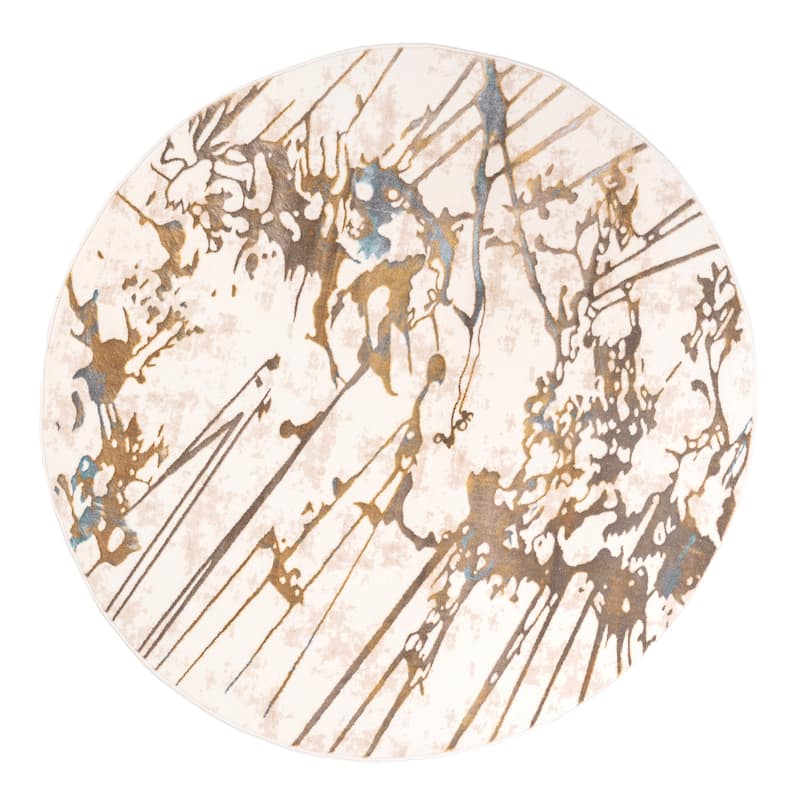 London Collection Cream/ Brown Abstract Area Rug - 5'3 x 5'3 Round