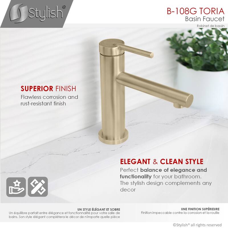 STYLISH Single Handle Modern Bathroom Basin Sink Faucet in Stainless Steel - Faucet Height: 6 3/8" Spout Height: 3 7/8"