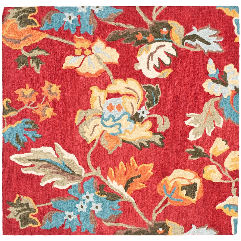 SAFAVIEH Handmade Blossom Ilza Modern Floral Wool Rug - 6' Square - Red/Multi