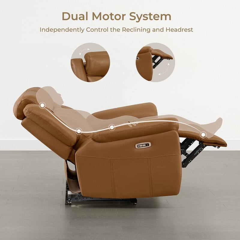 Spruce & Spring Genuine Leather Power Reclining Sofa with Optional Console & Flip-Down Table