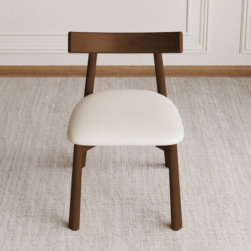 Minimalist Upholstered Dining Chair Set of 2 Wooden Dining Room Chairs Accent Chair with Faux Leather Seat and Open Backrest