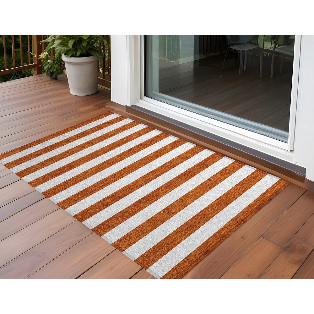 Elri Stripe Weather Resistant Blended Style Outdoor Rug