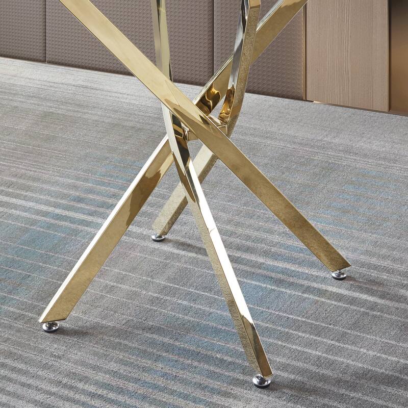 36" Round Glass Dining Table, Modern Dining Table With Tempered Glass Tabletop And Stainless Steel Legs