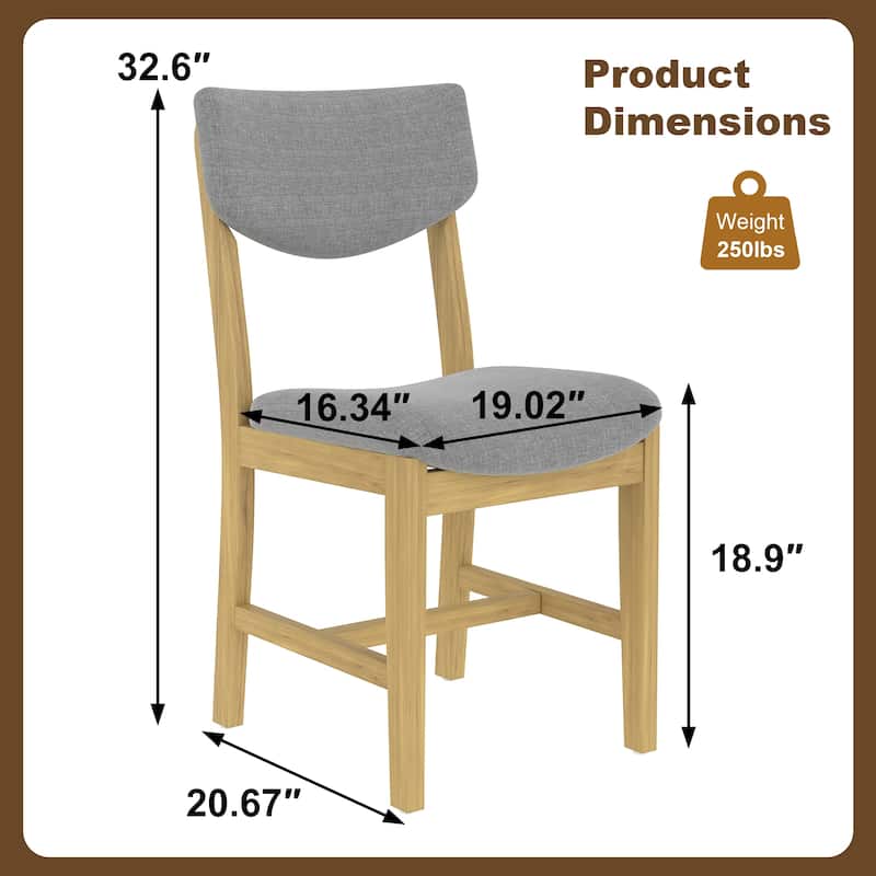 4-Piece Rustic Farmhouse Dining Chair Set, Solid Wood Frame with Gray Fabric Upholstered Cushion