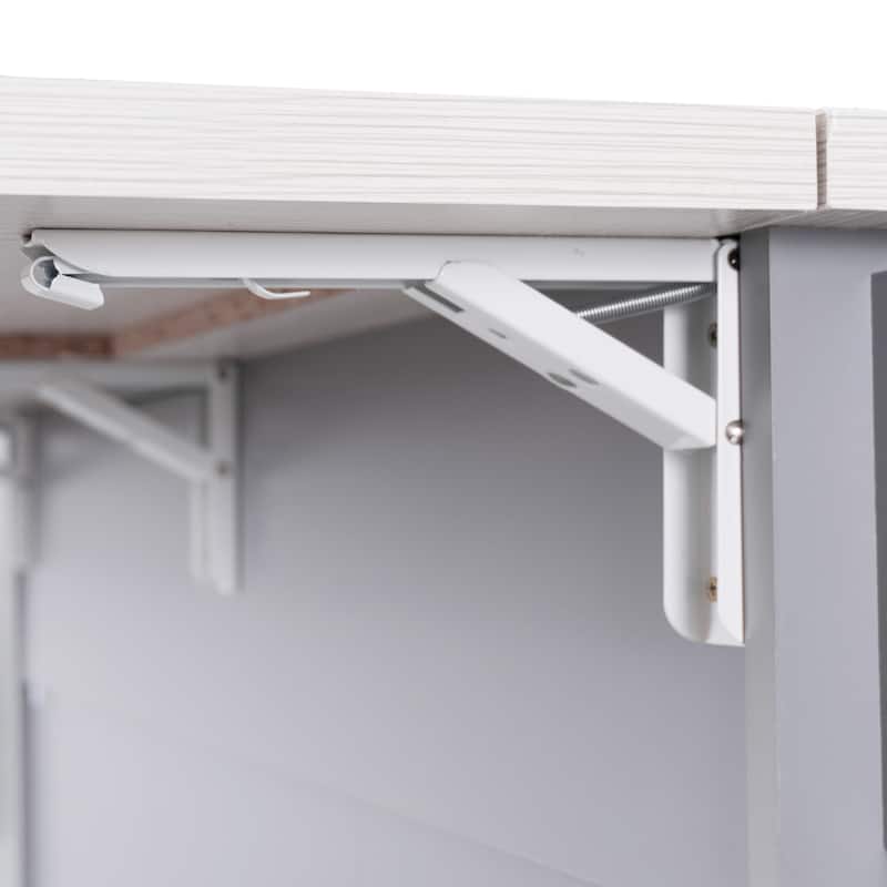Floor Standing Kitchen Island Convertible Drop Leaf Kitchen Cart, Grey Kitchen Island on Wheels with Tilt-out Trash Can