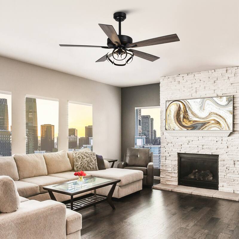 52" Contemporary Black Dimmable LED Ceiling Fan with Light and Remote