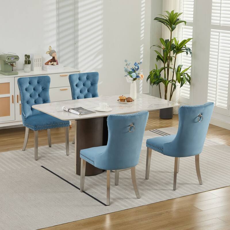 Velvet Dining Chairs Set of 2, Button Tufted Upholstered Dining Chair, Kitchen Chairs with Nailhead Trim & Stainless Steel Legs