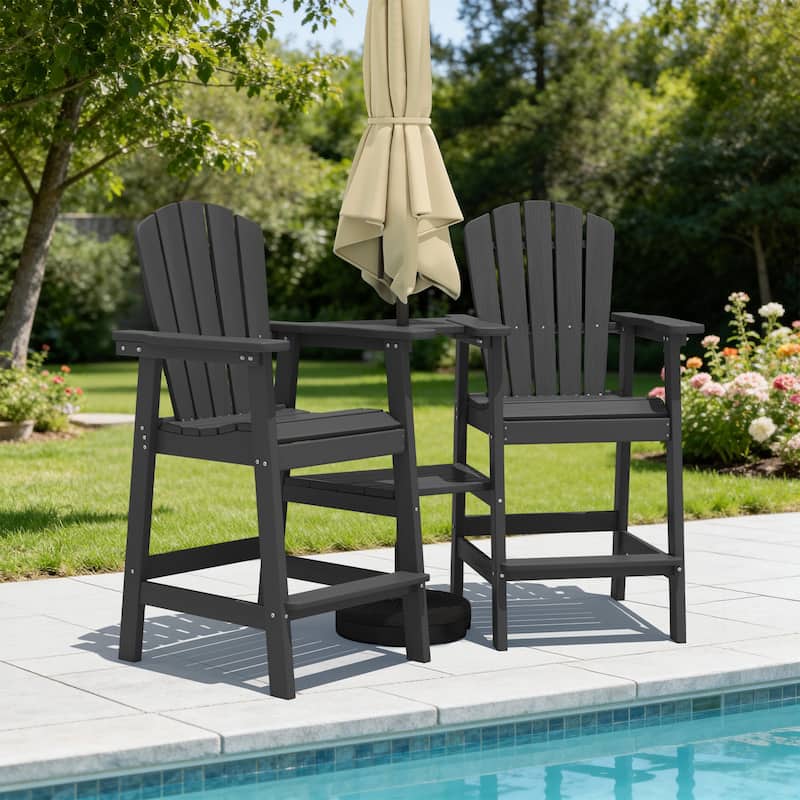 Outdoor Tall Adirondack Chair Set of 2 with Connecting Tray