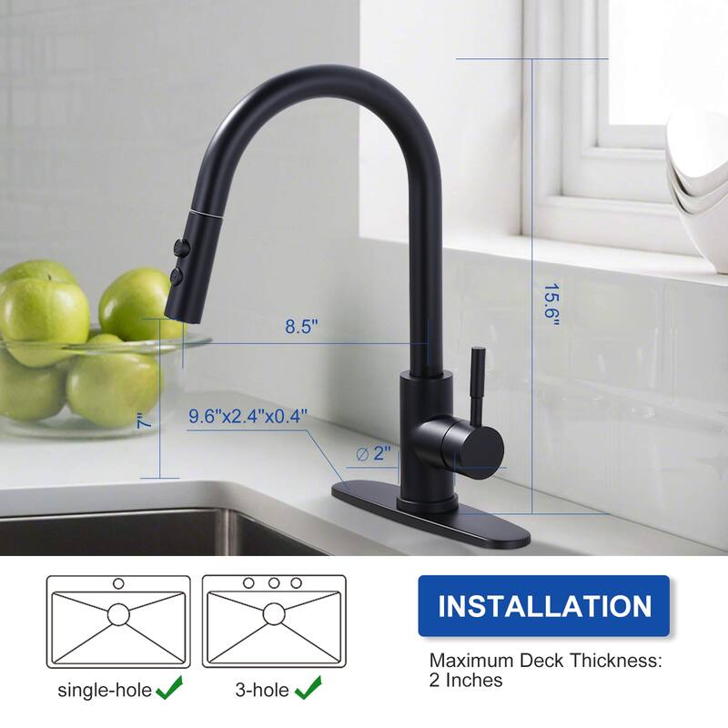 WOWOW Single Handle Pull Down Sprayer Kitchen Faucet