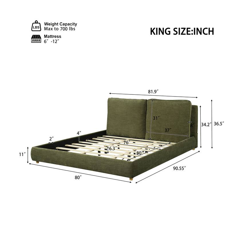 Christopher Knight Home - Charlotte Upholstered Platform Bed with Removable Pillow Headboard